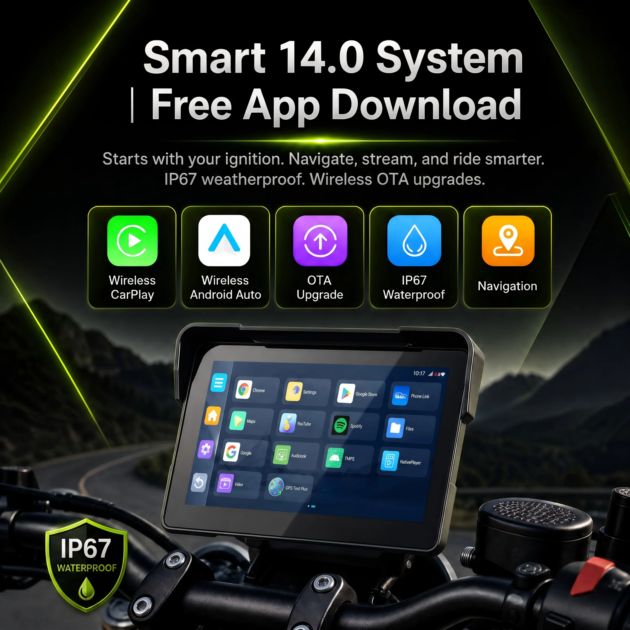 Aoocci U6/U7 Motorcycle CarPlay & Android Auto,moto GPS Navigation with External GPS,Quick Release Anti Theft Design,TPMS,IP67