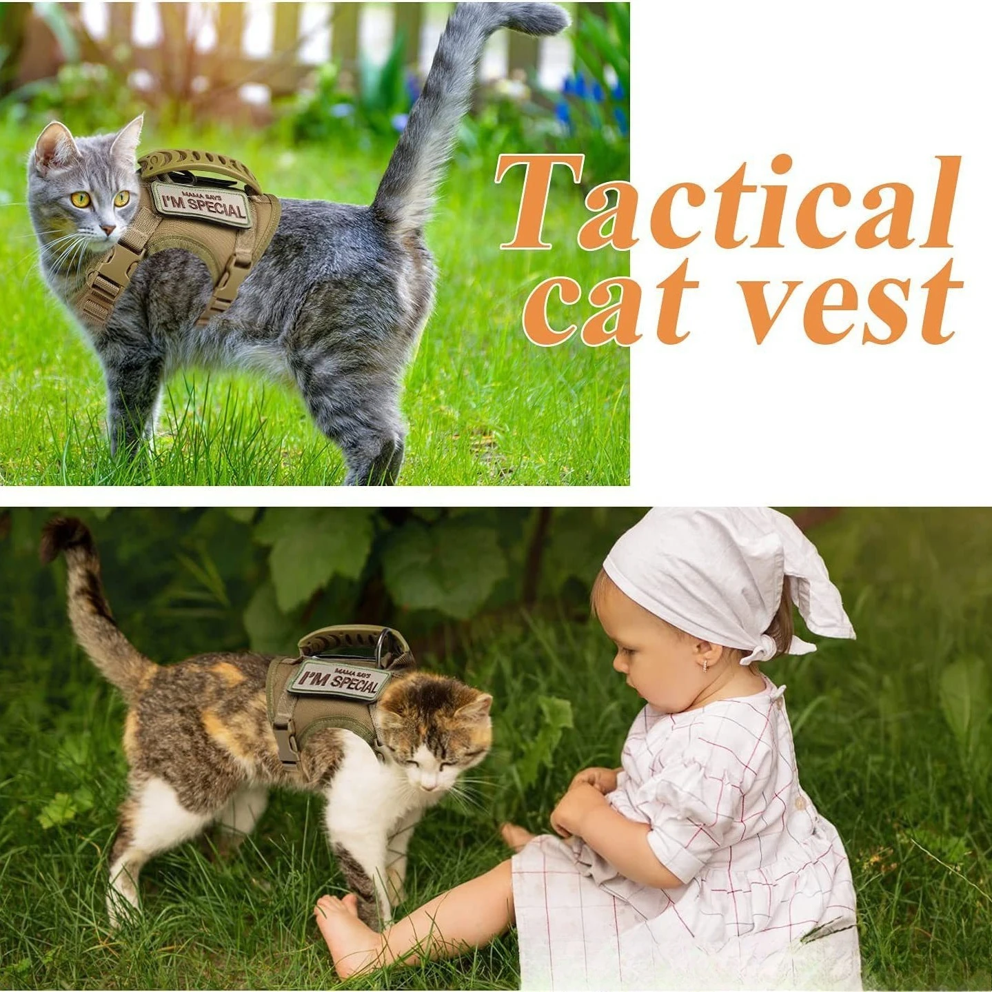 Taktisches Katzen-Geschirr-Set mit Verstellbarer Flucht-Sicherer Weicher Netzweste und Leine mit Griff für Outdoor-Spaziergänge und Haustier-Training Neu – Detail 4