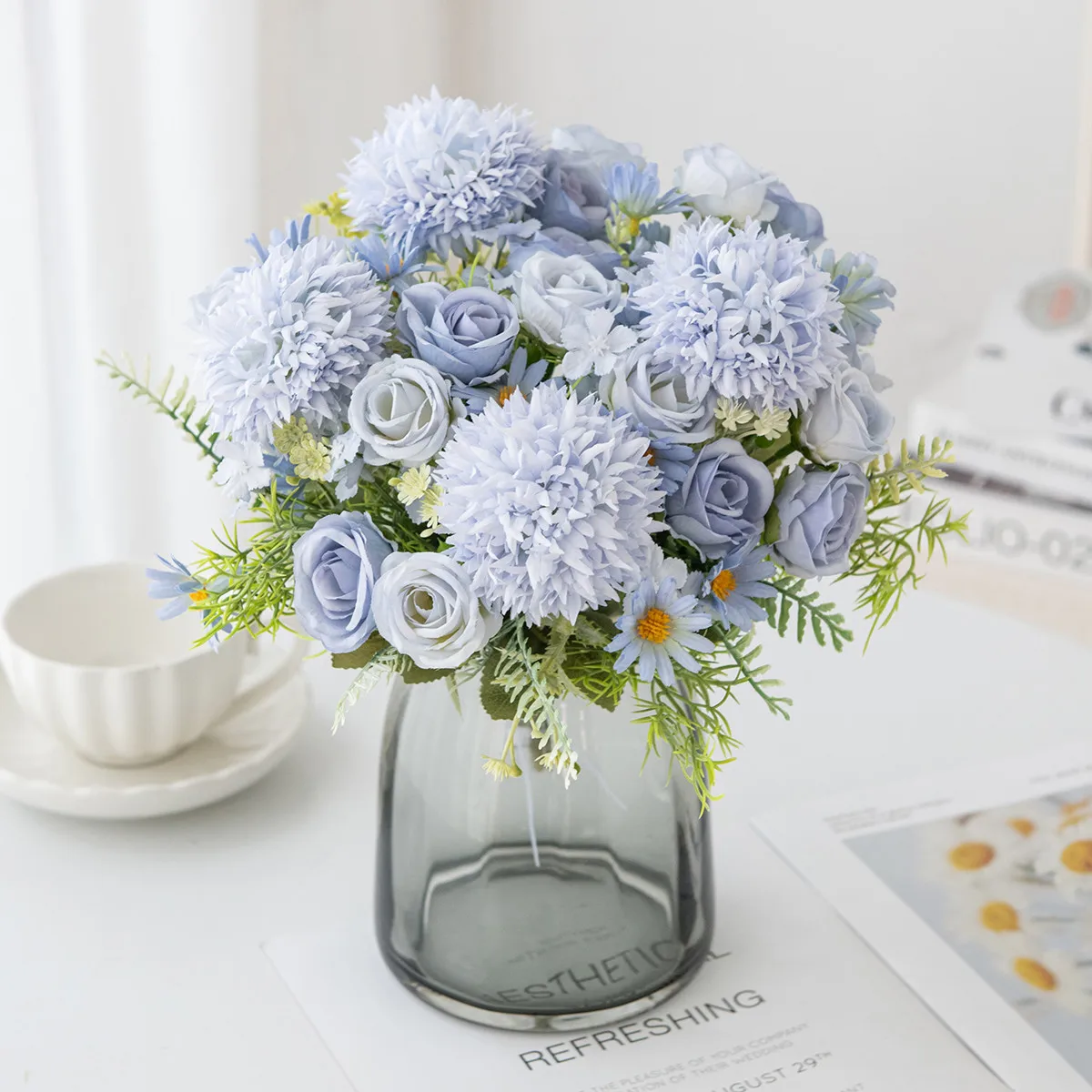Rosen-Chrysanthemen-Seidenstrauß Künstliche Blumen Hochzeit Zuhause Valentinstag Kranz Gartenbogen DIY-Geschenk Bestseller Brautstrauß – Detail 4