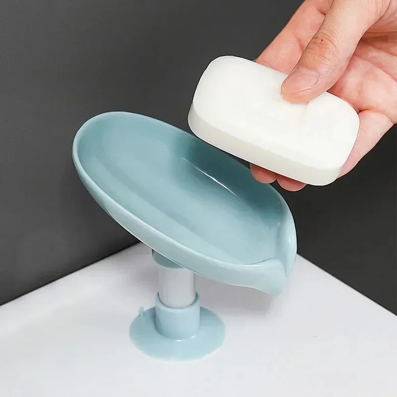 1pcs New Drain Soap Holder Leaf Shape Soap Box Suction Cup Tray Drying Rack for Baby Bath Shower Organizers Bathroom Accessories