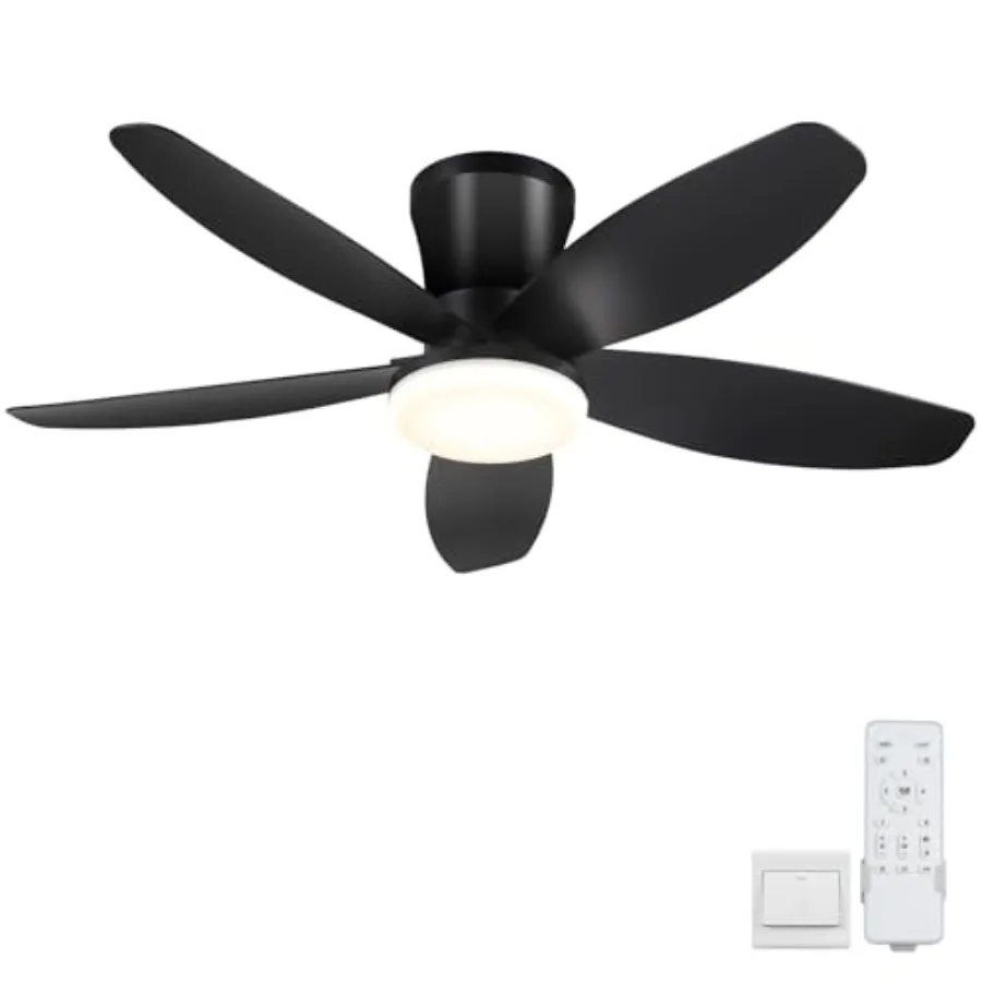 Ceiling Fans with Lights-36 Low Profile Ceiling Fan with Light and Remote Control, Flush Mount, DC Reversible, LED Dimmable Bla