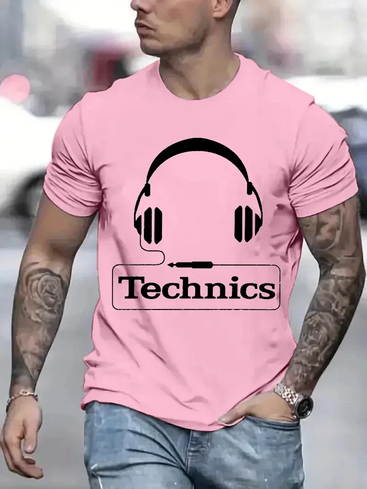 Technics Headphone Print T Shirts Men Harajuku Fashion T Shirt Oversized Summer Short Sleeve T-shirts Trendy Loose DJ Tee Tops