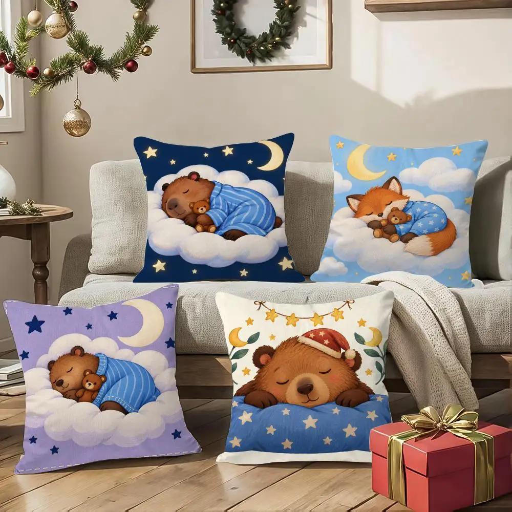 Sleepy Bears Cushion Cover 1/4Pcs Soft Plush Throw Pillow Cover Double-Sided Print Sofa Living Room Decor