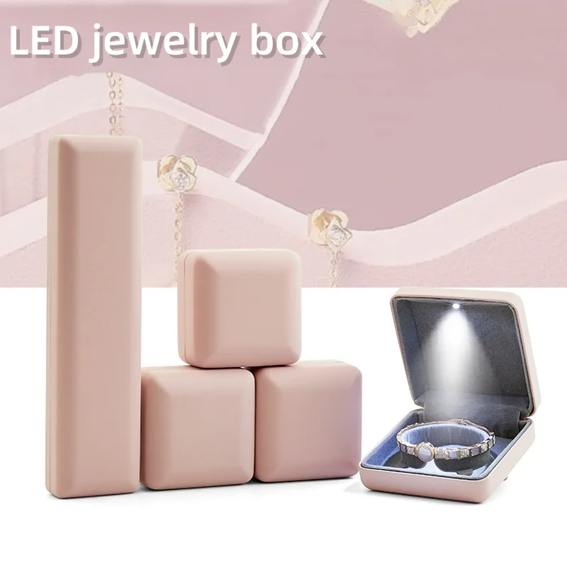 LED Ring Box Wedding Engagement Pendant Bangle Bracelet Earring Storage Case Customized Logo Gift Packaging