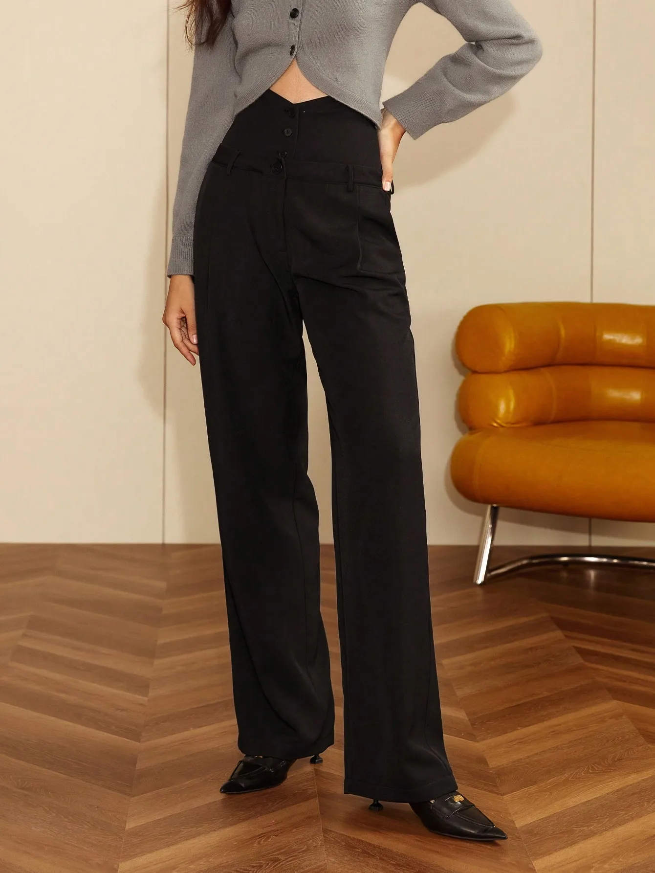 AEL Lady Black casual pants women sag wide-leg pants 2024 fall new high-grade suit pants women