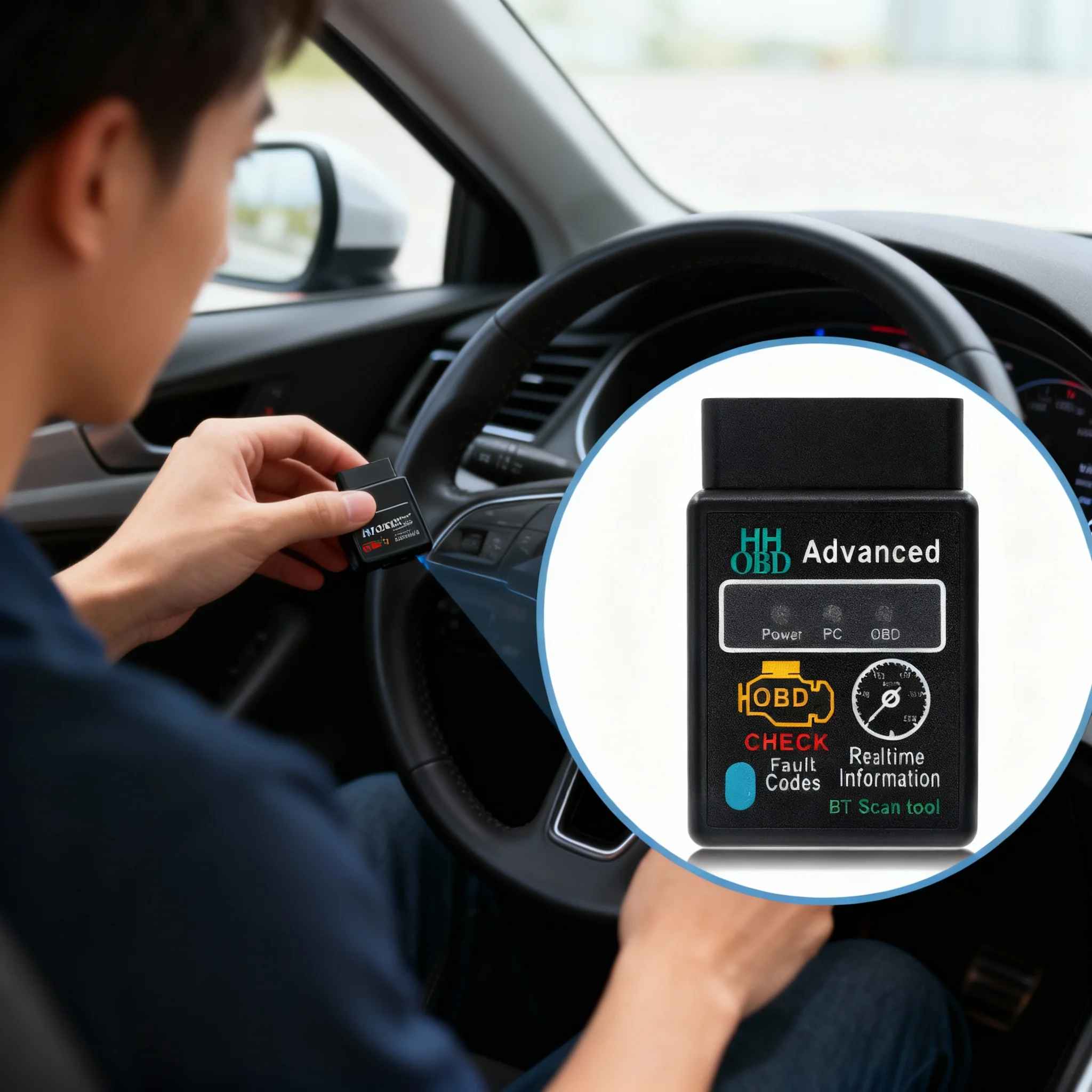 ELM327 V1.5 OBD2 Scanner Bluetooth 5.1 HH OBD V2.1 Car Diagnostic Tool Code Reader for iOS Android Windows Auto Fault Detector