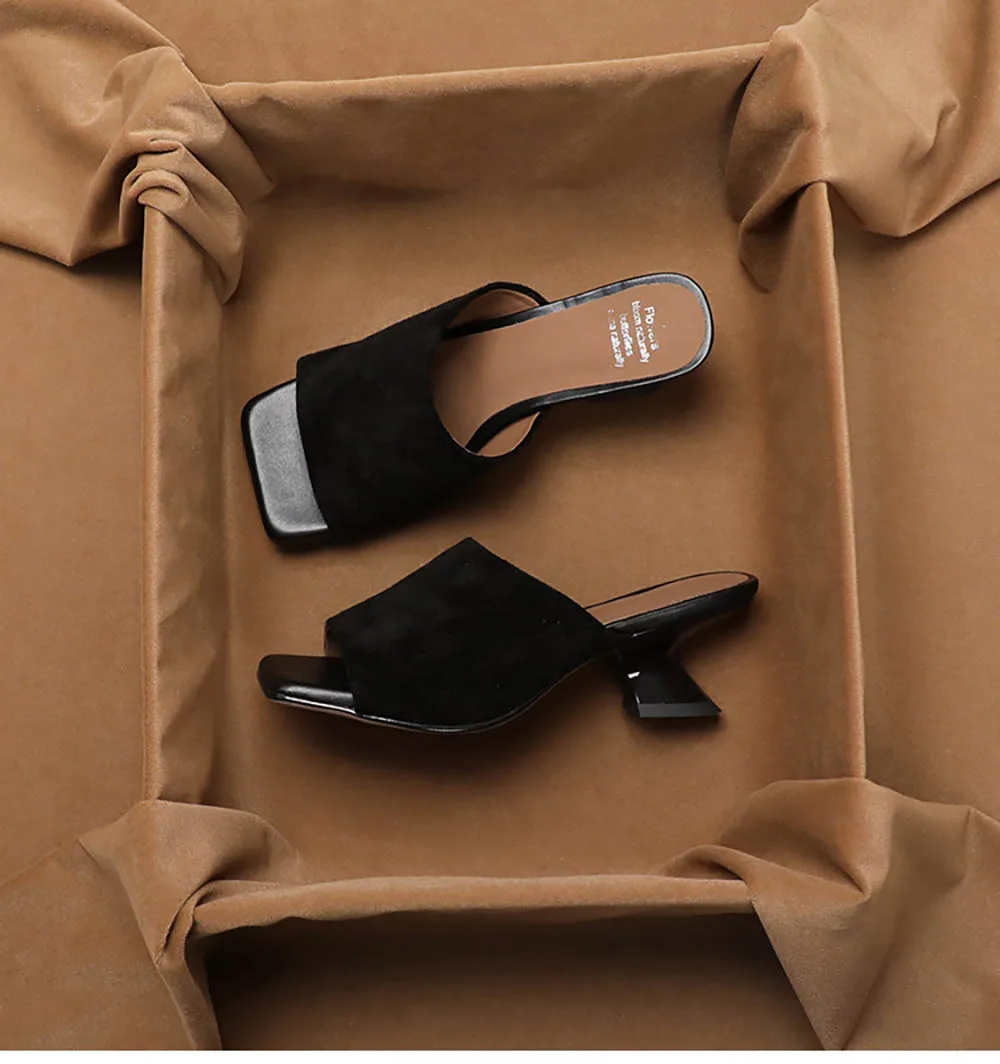 SHOEBOX Zapatos de tacón alto de cuero estilo retro francés de una pieza para mujer, calzado de exterior de verano, nuevo estilo, con punta abierta y a la moda