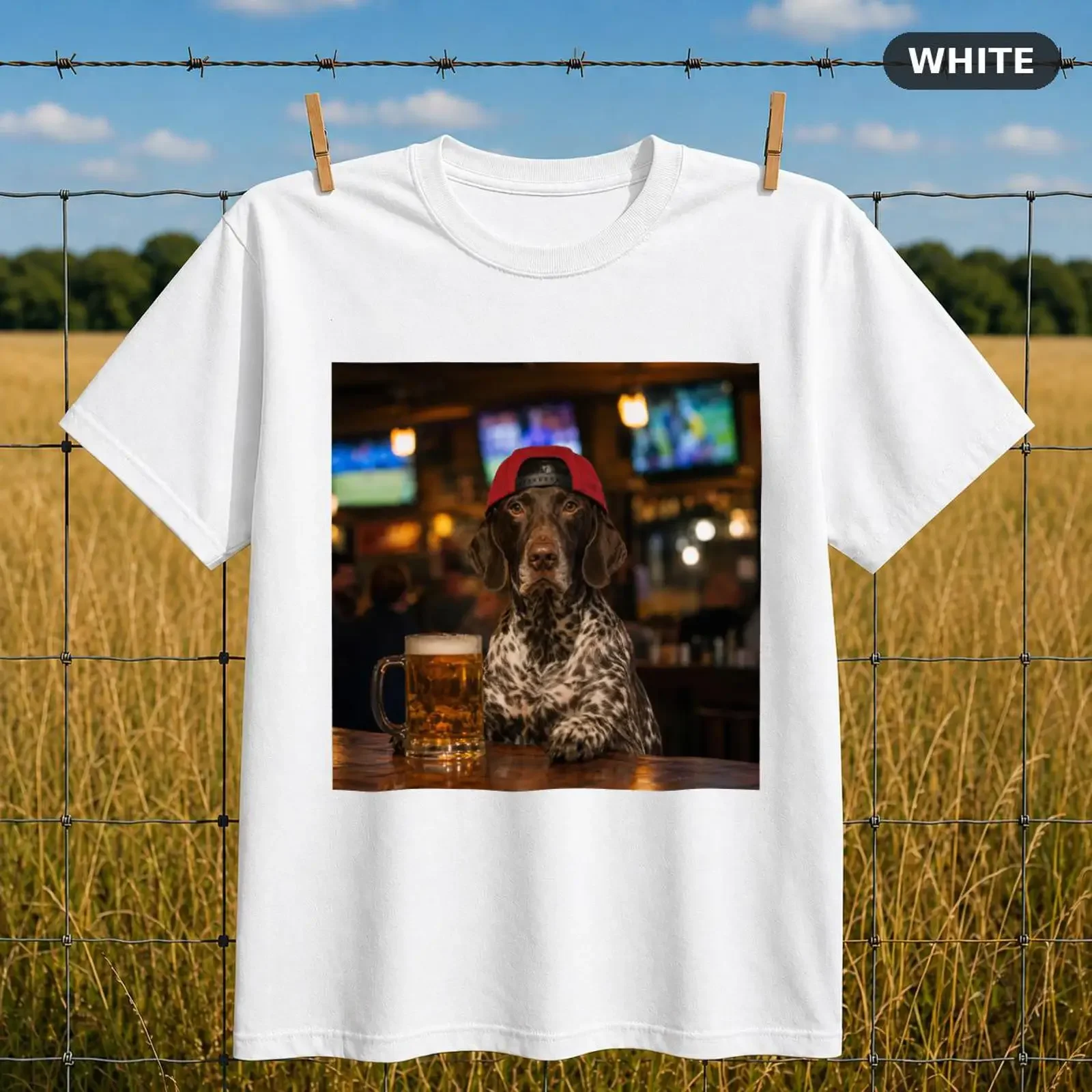 Funny German Shorthaired Pointer Drinking Beer T Shirt Dog Lover Dad Mom Sarcastic vintage Washed Stylish designer clothes