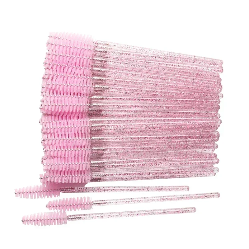 50 Stuks Wegwerp Wimper Borstels Crystal Eye Lash Mascara Wands Glitter Lash Kam Mascara Spoolies Micro Make-Up Applicators