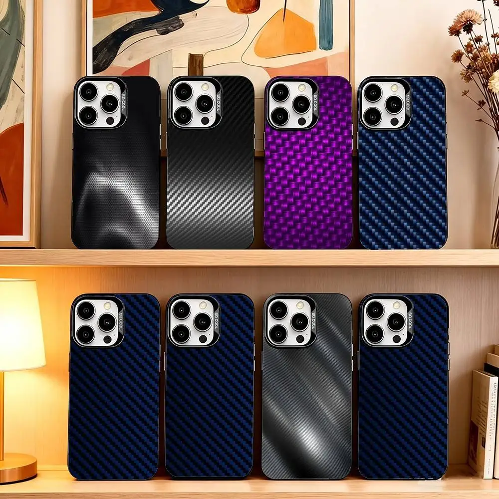 

C-Carbon Fiber Pattern Painting Phone Case For iPhone 17,16,15,14,13,12,11 Plus,Pro Max,XS,Colorful Silver Black Cover
