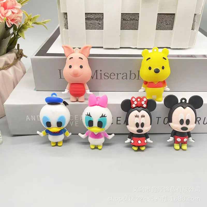 Disney Anime Mickey Mouse Model Kawaii Minnie Doll DIY Keychain Accessories Cartoon Donald Duck Winnie the Pooh PVC Figure