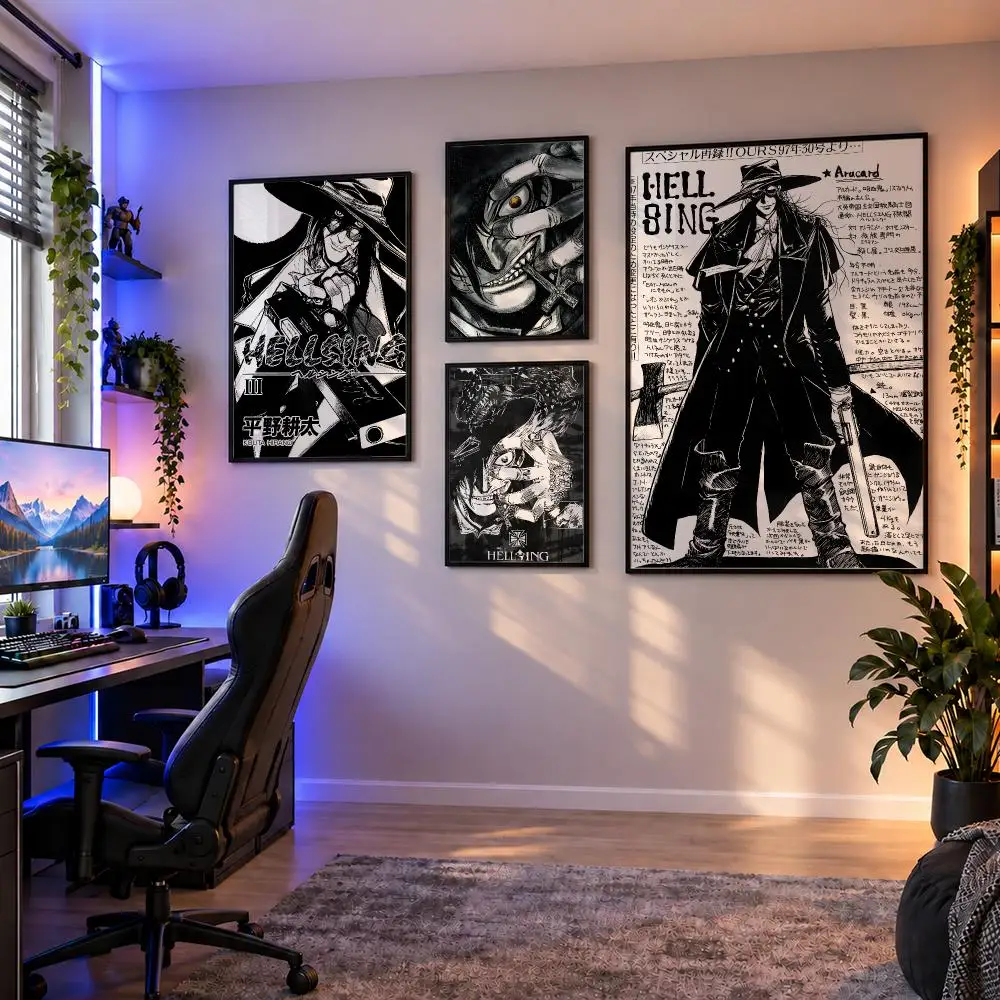 Anime Hellsing Ultimate Alucard Poster Wall Art PP Waterproof HD Self Adhesive Modern Home Decor Living Room Apartment Gift