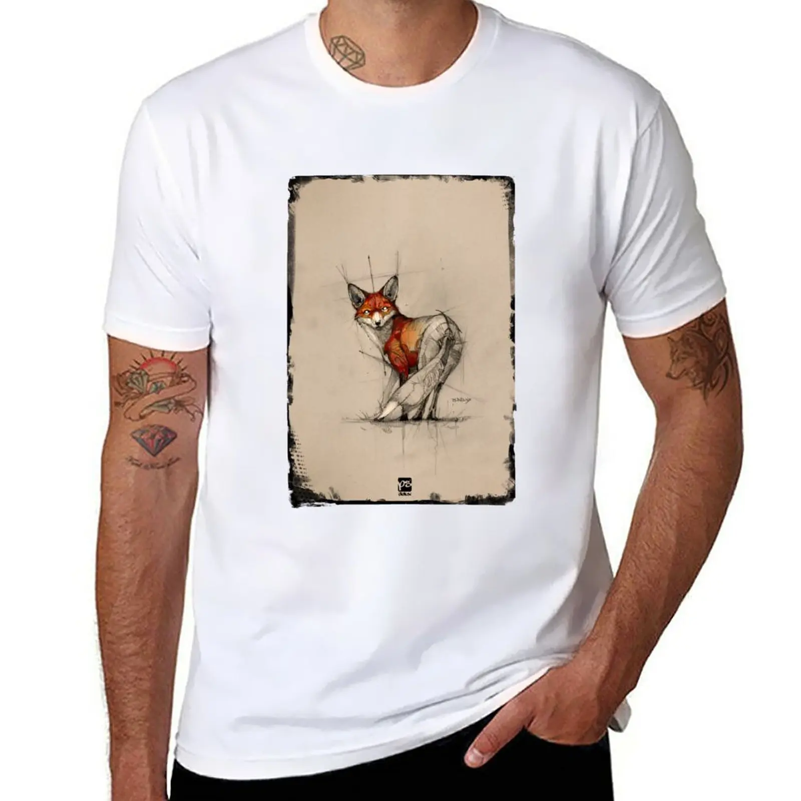 New fox sketch frame psdelux T-Shirt oversized t shirt Tee shirt Short sleeve tee men