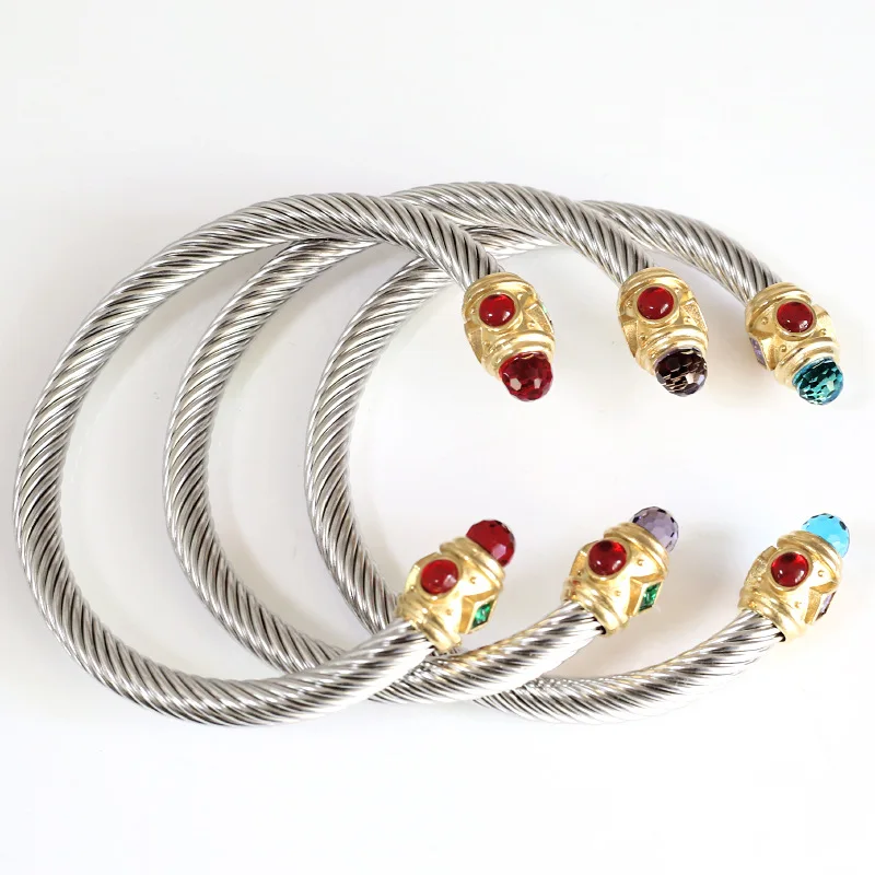 New Stainless Steel Bracelet  Wire Twist Adjustable Size Women Luxury Color Zircon Jewelry Prom Party Accessories Gift