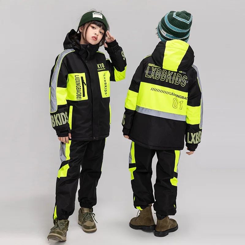 Outdoor Sport Boy Ski Sets Winter Windproof Girl Snowboard Suit Hooded Jacket Pants Mountain Children Snowmobile Costume Clothes