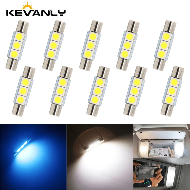 10pcs Car C5W 5050 3SMD Festoon LED 28mm 31mm Car Dome Light Bulb White 12V for Car Interior Reading Licence Plate Luggage Light