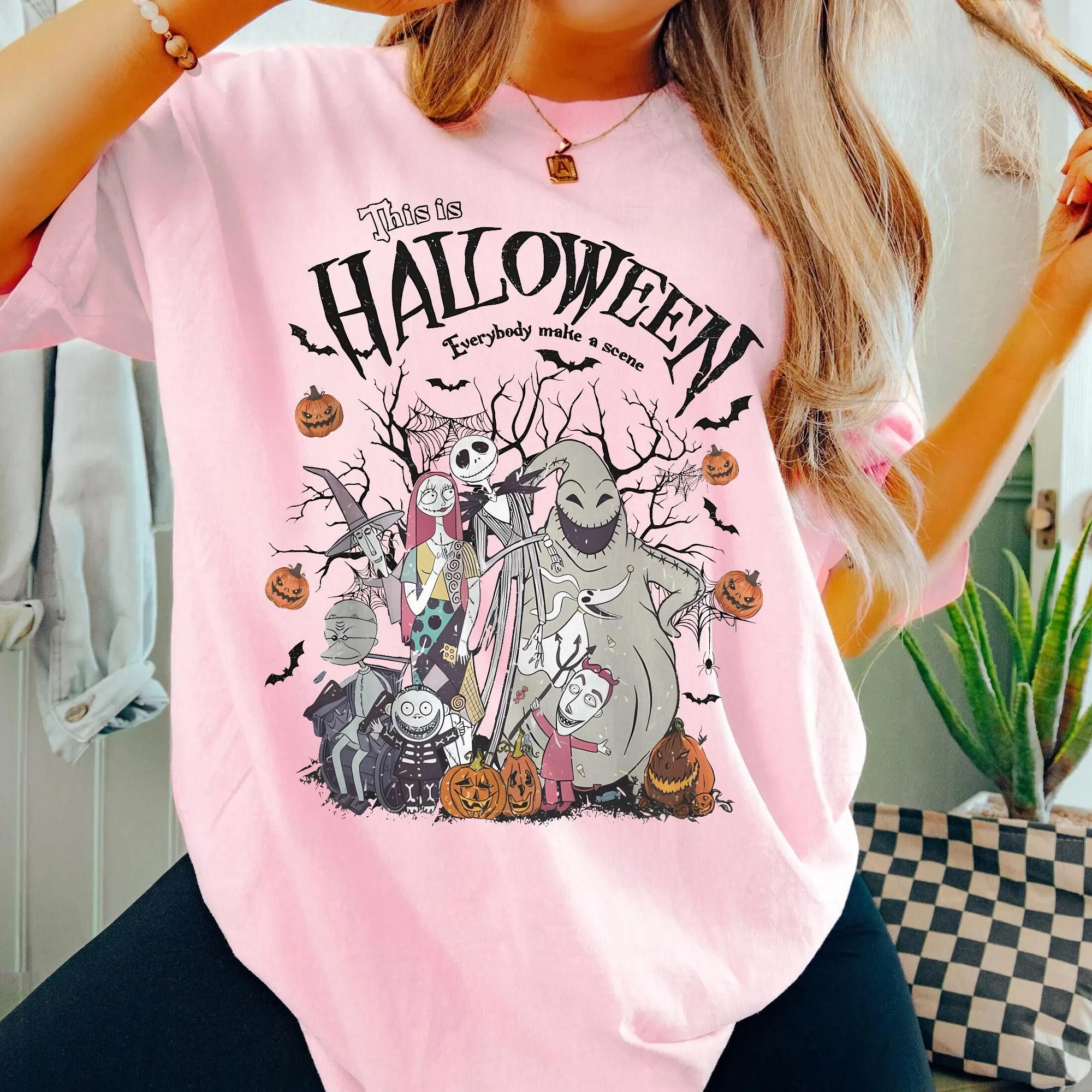 T-shirt Disney Retro Color Christmas Eve Scar Jack Skellington Sally Oogie Boogie T-shirt ampia da donna stampata