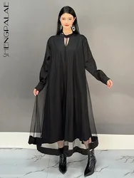 SHENGPALAE Casual V Neck Dress Women Full Sleeve A Line Irregular Hem New 2024 New Loose Female Fashion Long Dresses 5C1560