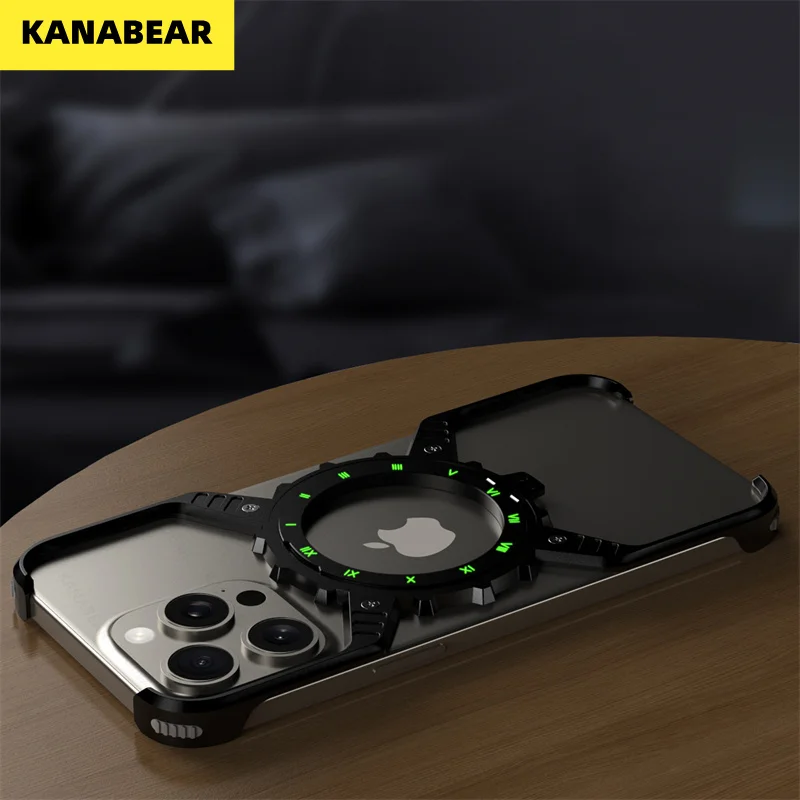 

360° Stand X-shaped Mechanical for iPhone 14 13 15 16 Pro Max 16 Plus gear Aluminium Magnetic Frameless Noctilucent Phone Cover