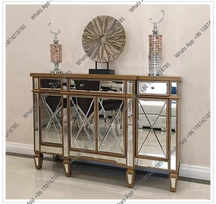 

Зеркальный боковой шкаф Зеркальная мебель Входной шкаф Шкаф для хранения Неоклассический постмодернистский европейский светлый роскошный дизайнер