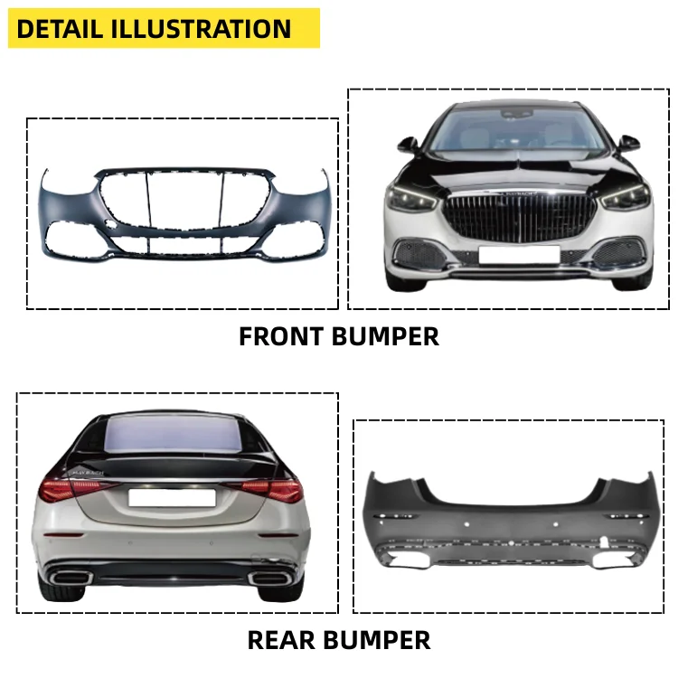 W223 New Upgrade Style Body Kit Front Rear Bumper Exterior Modification Tuning PartsOld To New Facelift Body Kit