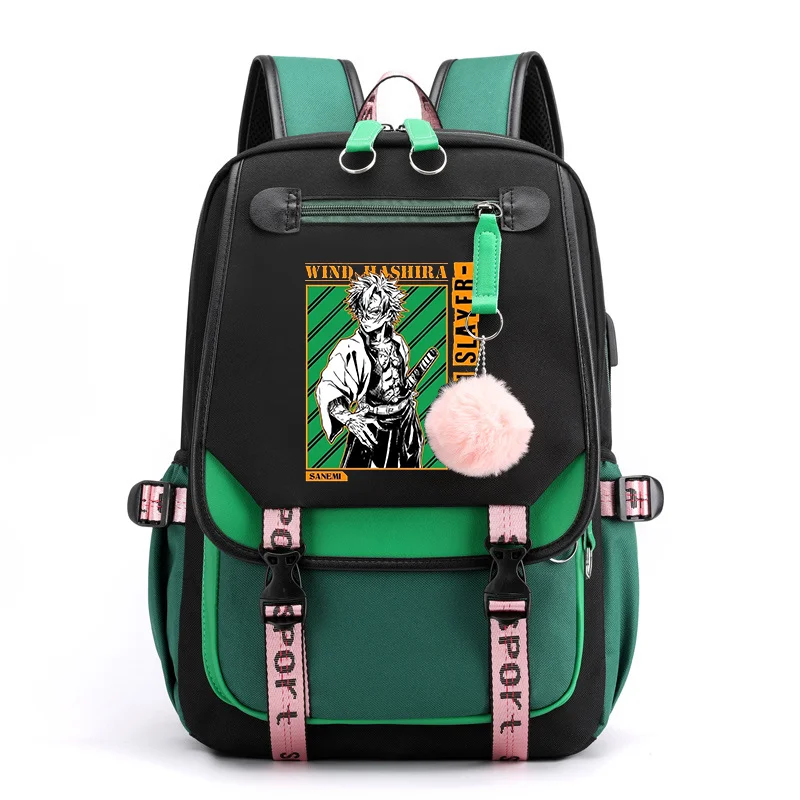 

New Anime Shinazugawa Sanemi Backpack Teen Fashion Street Anime Backpack High Quality USB Zipper Backpacks