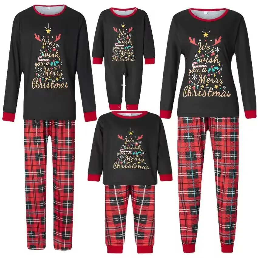 

We wish you a Merry Christmas Family Matching Pajamas 2024 Christmas Pajamas Sets Daddy Mommy and Me Sleepwear