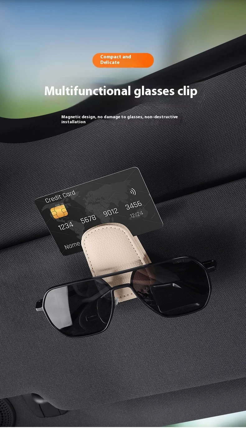 2-teiliger Sonnenbrillenhalter, geeignet für Auto-Sonnenschutz, magnetischer Sonnenbrillenclip aus Leder und Ticketclip, Auto-Sonnenschutz-Zubehör – Detail 6