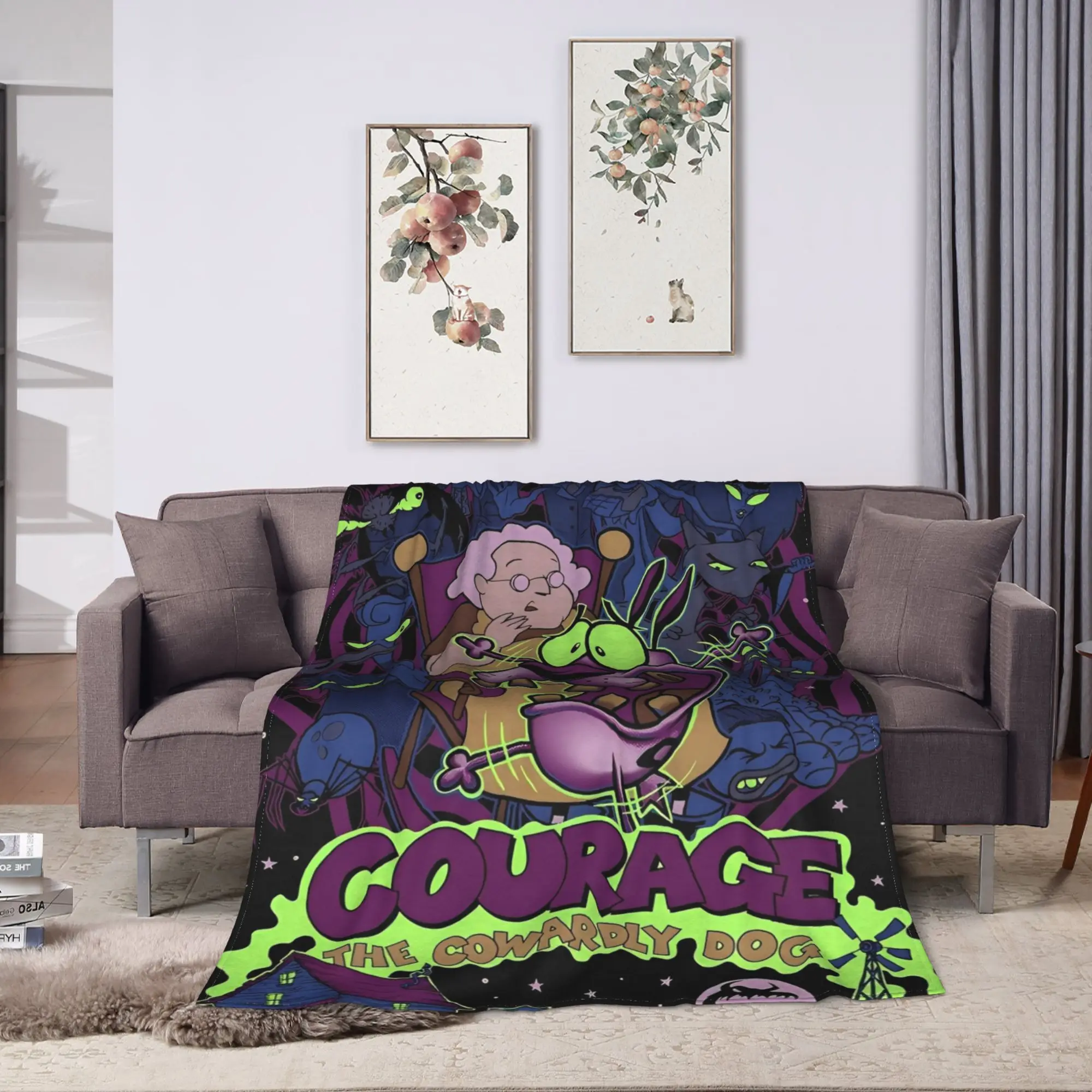 Courage Cowardlys Dog Blankets  Warm Soft Print Plush Throw Blanket For Couch Chair Camping Flannel Bedspread Bed Cover