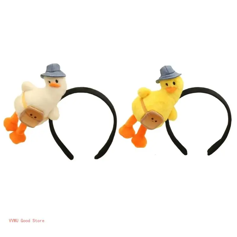 Cartoon Duck Headband 3D Animal Plush Hairband Women Face Washing Hairhoop Adult Kids Family Gathering Party Headwear