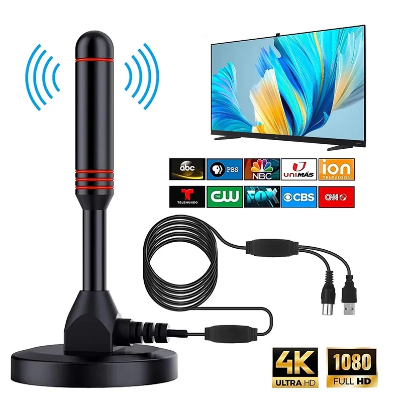 TV Antenna Protable Indoor 4K Digital TV Antenna Indoor Indoor Outdoor Ultra HD Indoor Amplified Antenna Magnetic Base 200 Miles