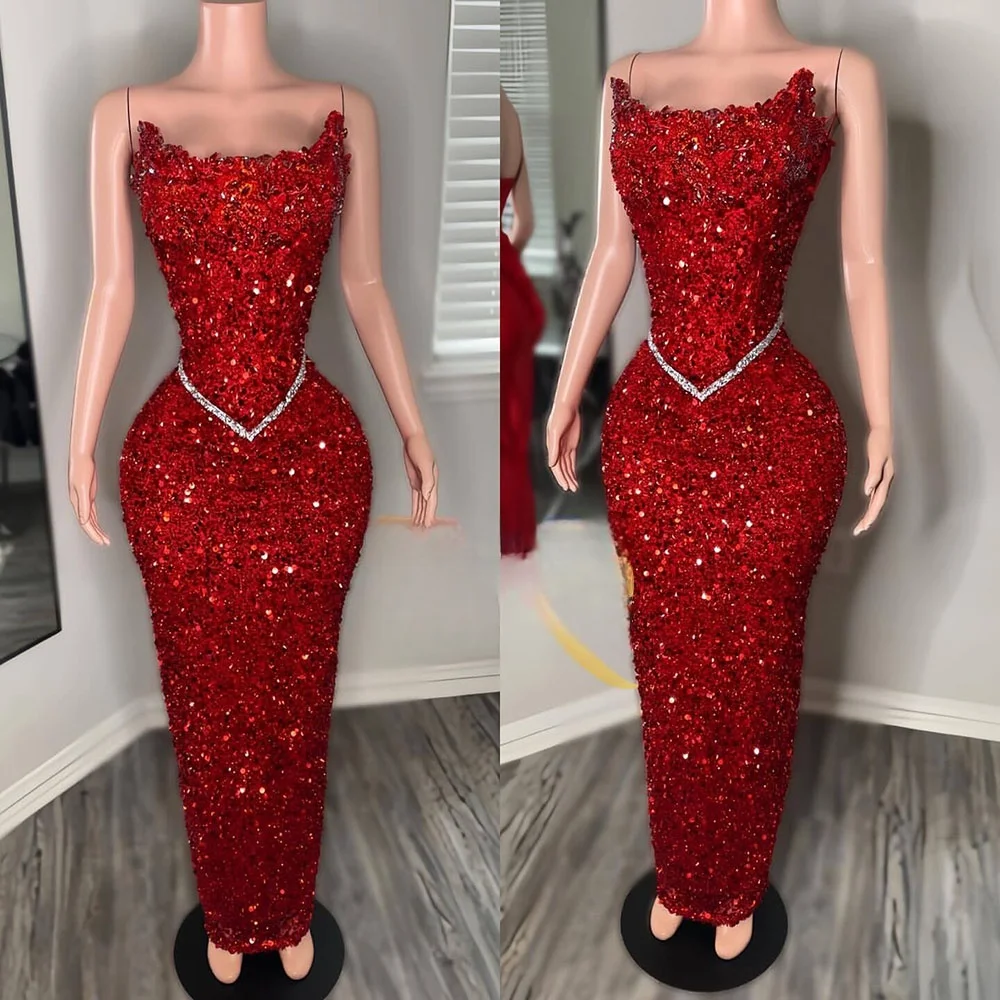 Amazing Red Prom Dresses 2025 Luxury Mermaid Party Dress Crystal Sequin Elegant Celebrity Evening Gowns Customized