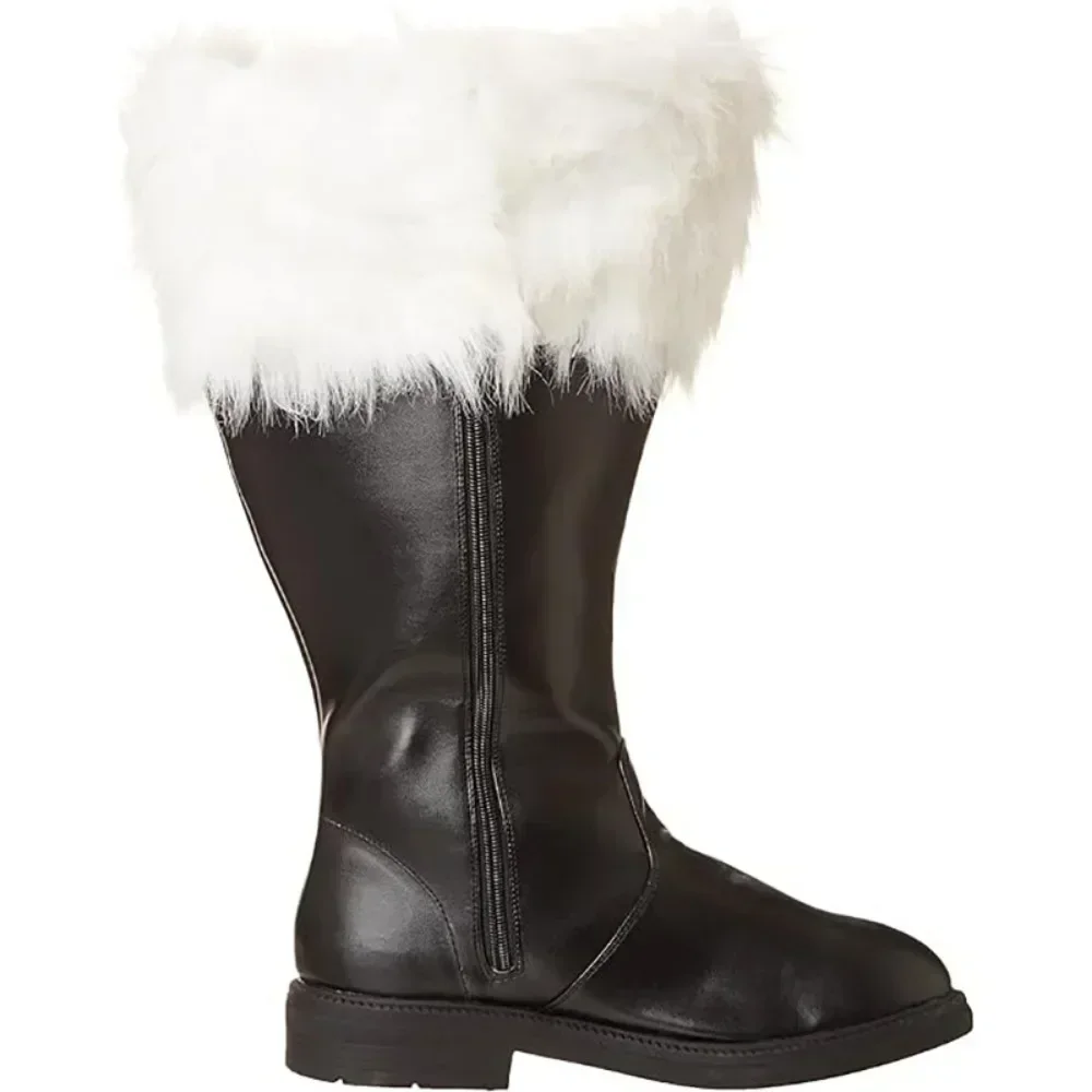 2026 ano novo vermelho preto sapatos de couro branco punhos de pelúcia pé halloween natal botas de inverno natal papai noel botas homens cosplay