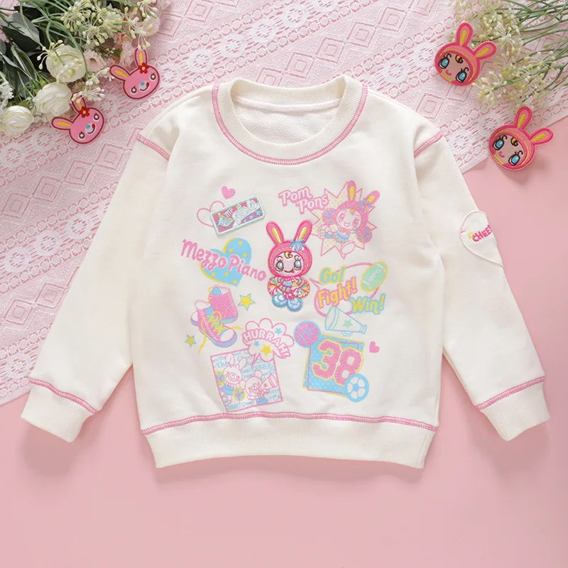 Lovely Bunny Girl Japanese Style Sweet Soft Girl Cute Bunny Print Long Sleeve Sweatshirt for Pianists.
