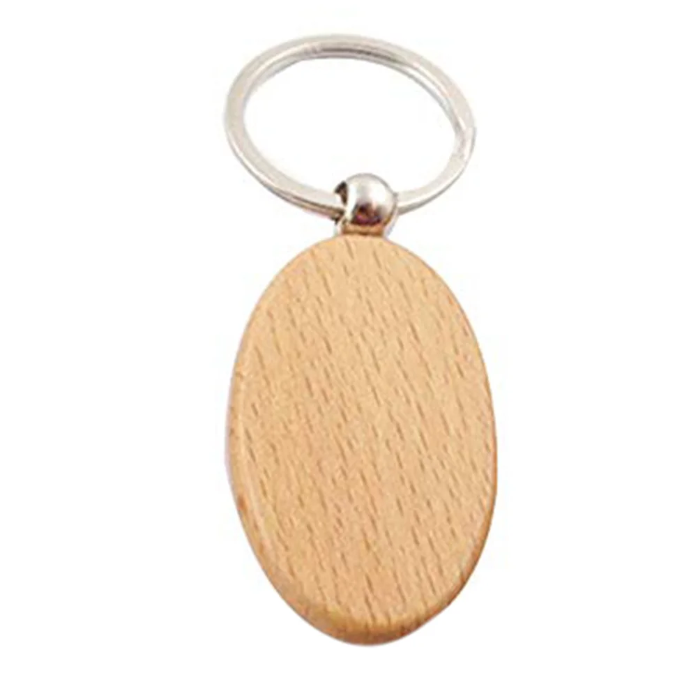 20 buah gantungan kunci kayu kosong Diy gantungan kunci kayu tag kunci hadiah Oval kuning