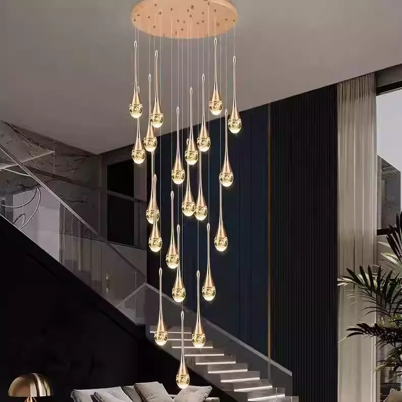 

Gold Crystal LED Nordic Style Chandelier Pendant Lights for Long Staircase Lobby Luxury Hanging Creative Decoration