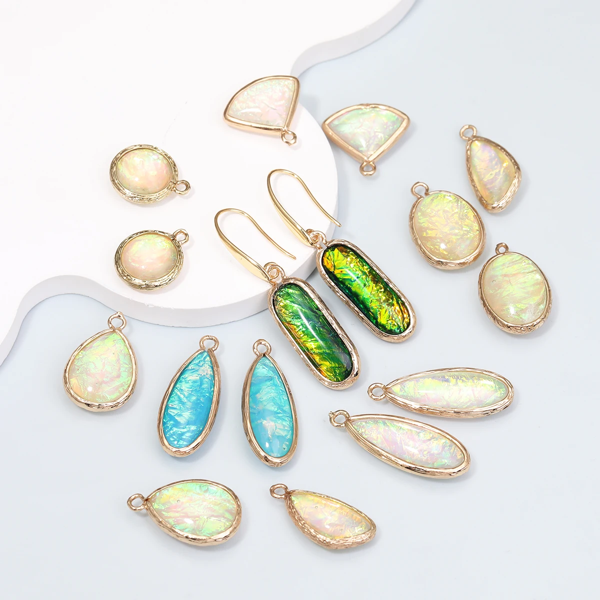 

Colorful Semi-Precious Gemstone Bohemian Style Earrings Multi-Colored Gemstone Opalite Teardrop Geometric Women Fashion Jewelry