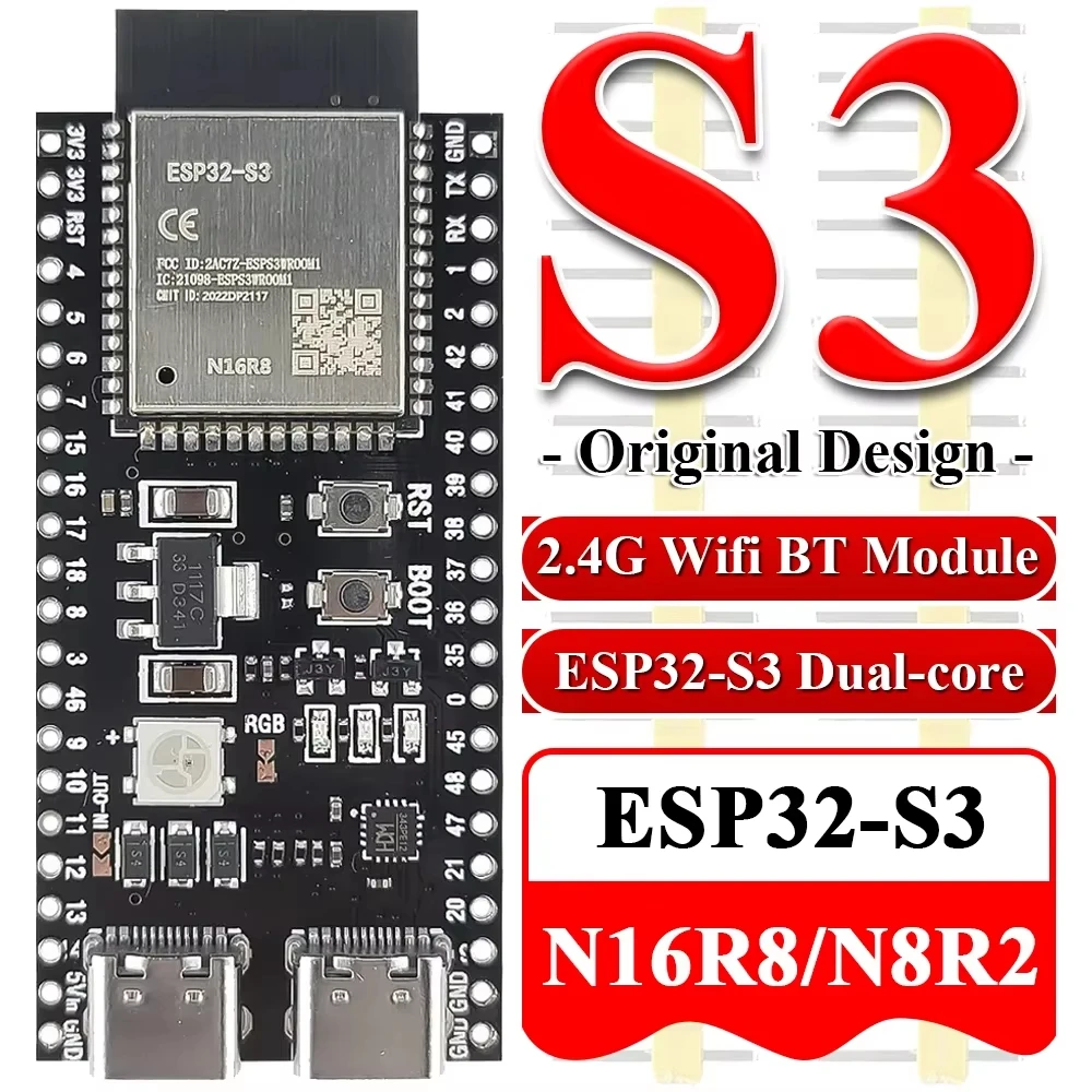 

Плата разработки модуля Wi-Fi и Bluetooth ESP32-S3 для Arduino IDE, ESP32-S3-WROOM1 N16R8 N8R2, 44-контактный Type-C, 16 МБ Flash, 8 МБ PSRAM, ESP32 S3