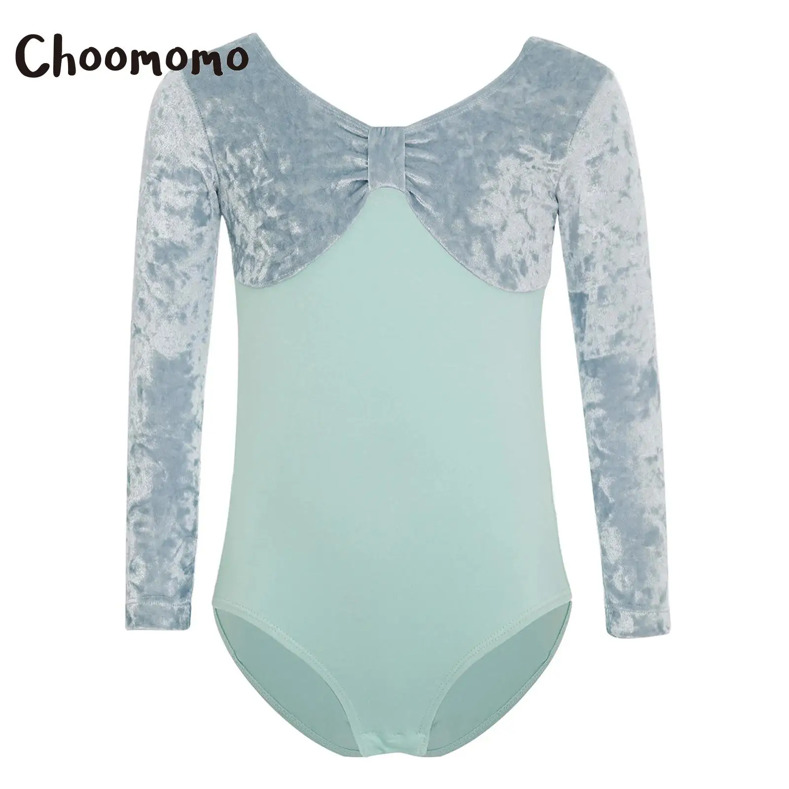 

Kids Girls Long Sleeves Ballet Dance Leotard Front Knot Velvet Ballerina Bodysuit Figure Skating Gymnastics Training Performance
