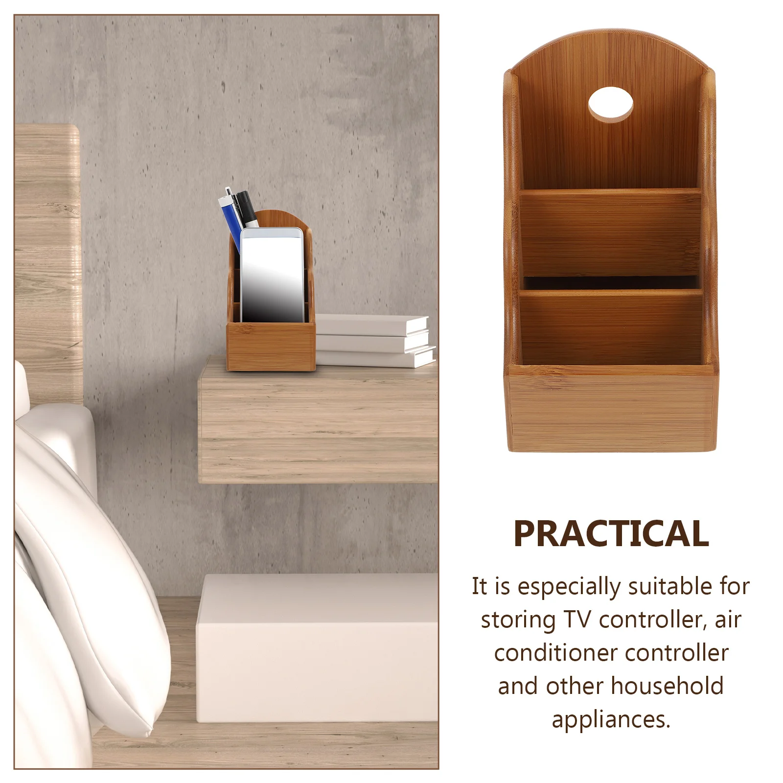 

1Pcs Bamboo Sundries Storage Holder Lightweight Moveable Organizer for Home Office Controller Holder Phone Storage Box