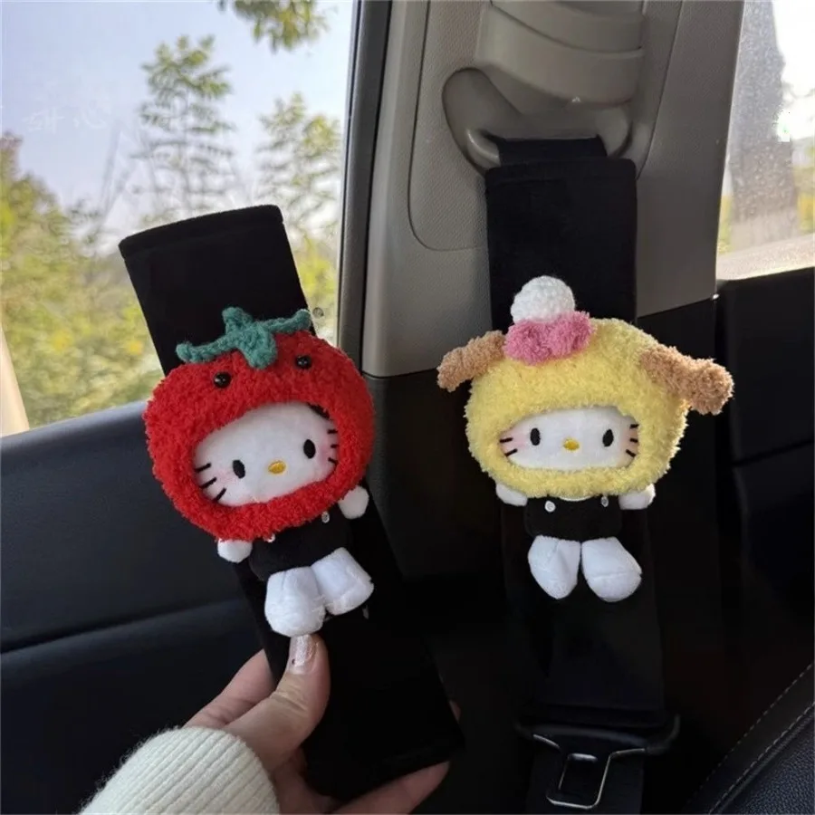 هالو كيتي حزام مقعد السيارة وسادات الكتف حماية الرقبة ملحقات السيارة المريحة Kawaii القطيفة حزام الأمان الغطاء الواقي