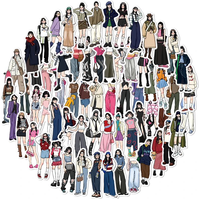 65Pcs Fashion Hand-painted Girl Sticker DIY Scrapbooking  Collage Album Characters Clothing Decoration Stickers