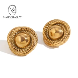 MamacitaSlay Vintage Round 3-Layer Twist Chain Button Stainless Steel Earrings Woman High Quality Gold plated Rarrings Jewelry