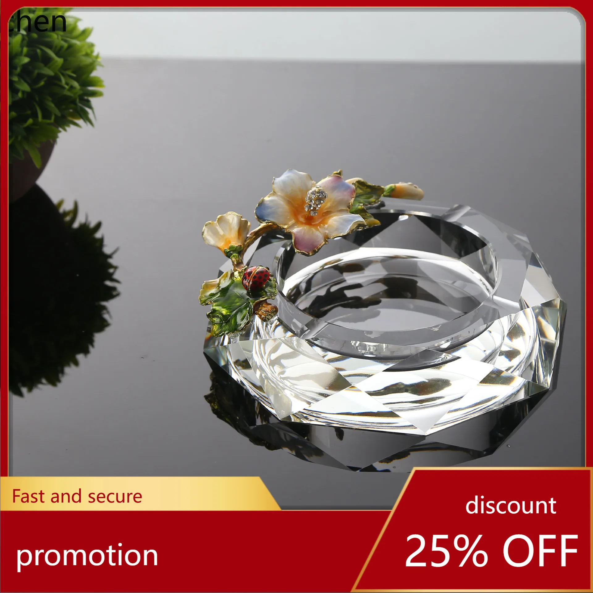 HXL Glass Ashtray with Enamel Coating, High Transparency Glass Ashtray