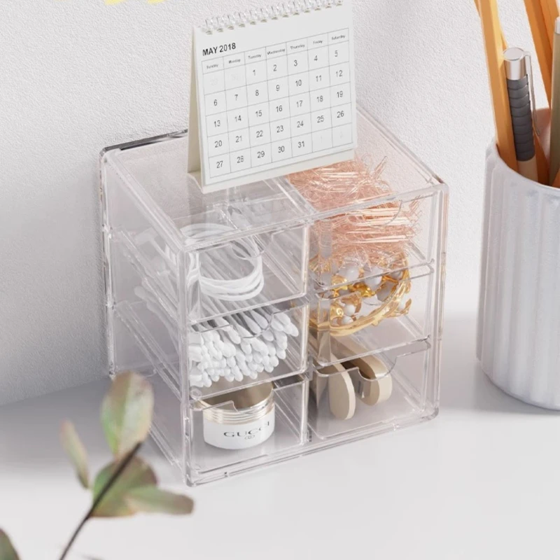 Transparent Drawer Storage Box Large Capacity Table Cosmetic Sundries Sorting Box Simple Office Stationery Multilayer Organizer