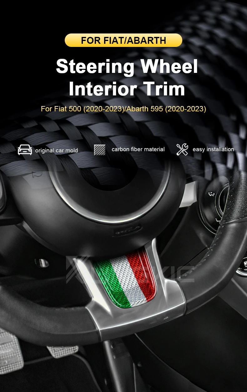 Echter Hartkohlefaser-Aufkleber für Abarth 595 Fiat 500 2020 2021 2022 2023 2024 Auto Tricolor Carbon-Verkleidung Innenraum-Zubehör – Detail 1