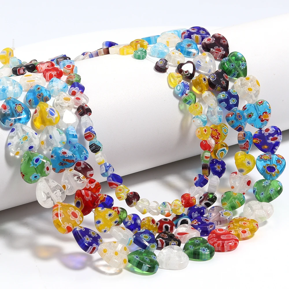 1 Strand Colorful Peach Heart Lampwork Beads Millefiori Glass Beads for DIY Jewelry Making Necklace Bracelet  Loose Spacer Beads