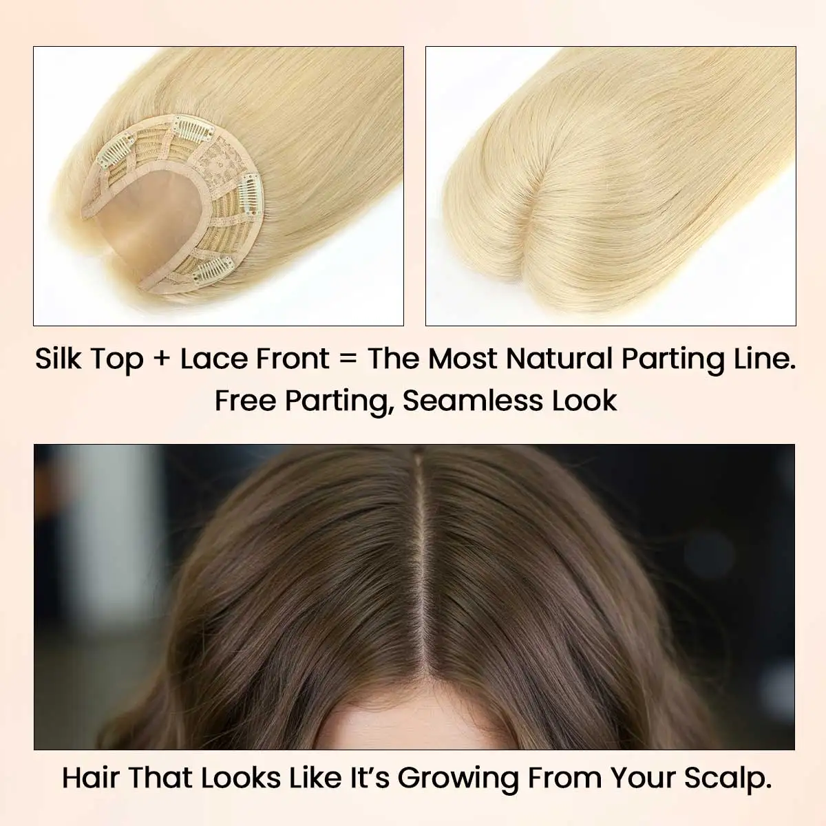 

Накладка для волос TUW21 Silk Top, 100% натуральные человеческие волосы, естественный вид, для женщин с истончением волос, топпер из натуральных волос