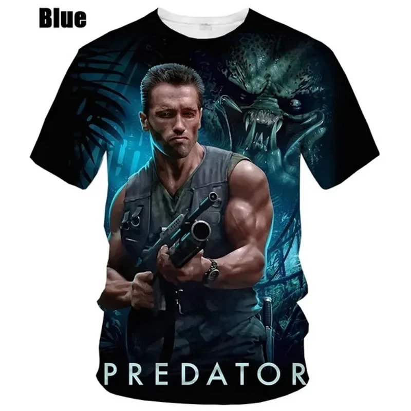 Predator 3D Pattern T-shirt for Men's Summer Horror Movie Alien Creatures Cool Print T-shirt Fashion Oversized Casual T-shirt