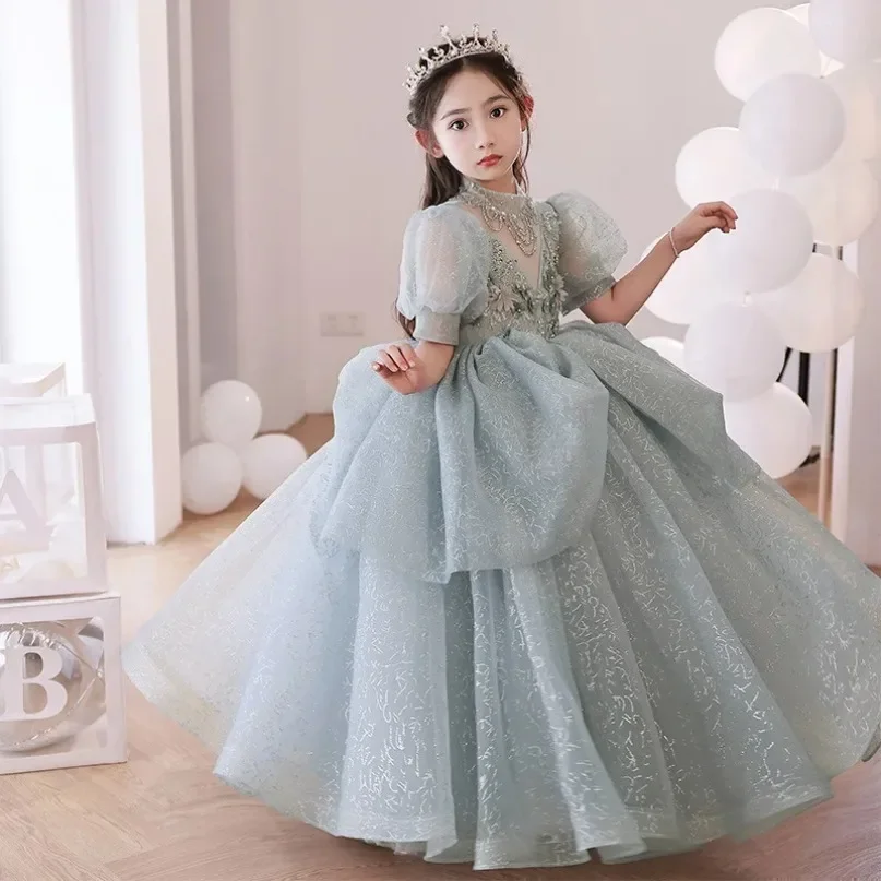 

Prom Dress for Elegant Girl Infant Luxury Sequined Maxi Ball Gown Kids Piano 2024 Performance Costumes Children Girls Partywear